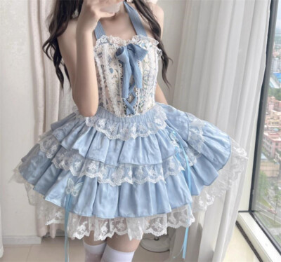 は*)様 JennyFax Losing Color Lolita / Navy Japanese Women Lolita Ruffled Bow Party High Waist Princess ribbon