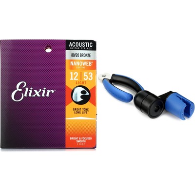 Elixir Strings 11052 Nanoweb 80/20 Acoustic Guitar Strings with String Winder -