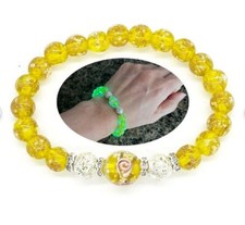 YELLOW Luminous Firefly Healing Crystal GLASS Beaded Glow in the Dark Bracelet