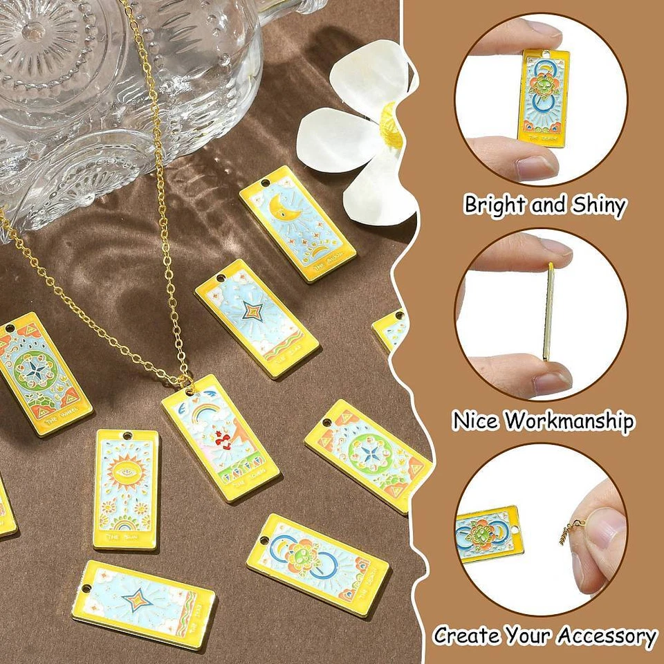 Dijes de cartas de tarot esmaltados 30 piezas dijes de tarot rectangulares para hacer joyas a granel Foto 4 de 4