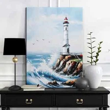Abstract Lighthous Framed Canvas Stretched Ready to Hang 50x40 Home decor Gift.