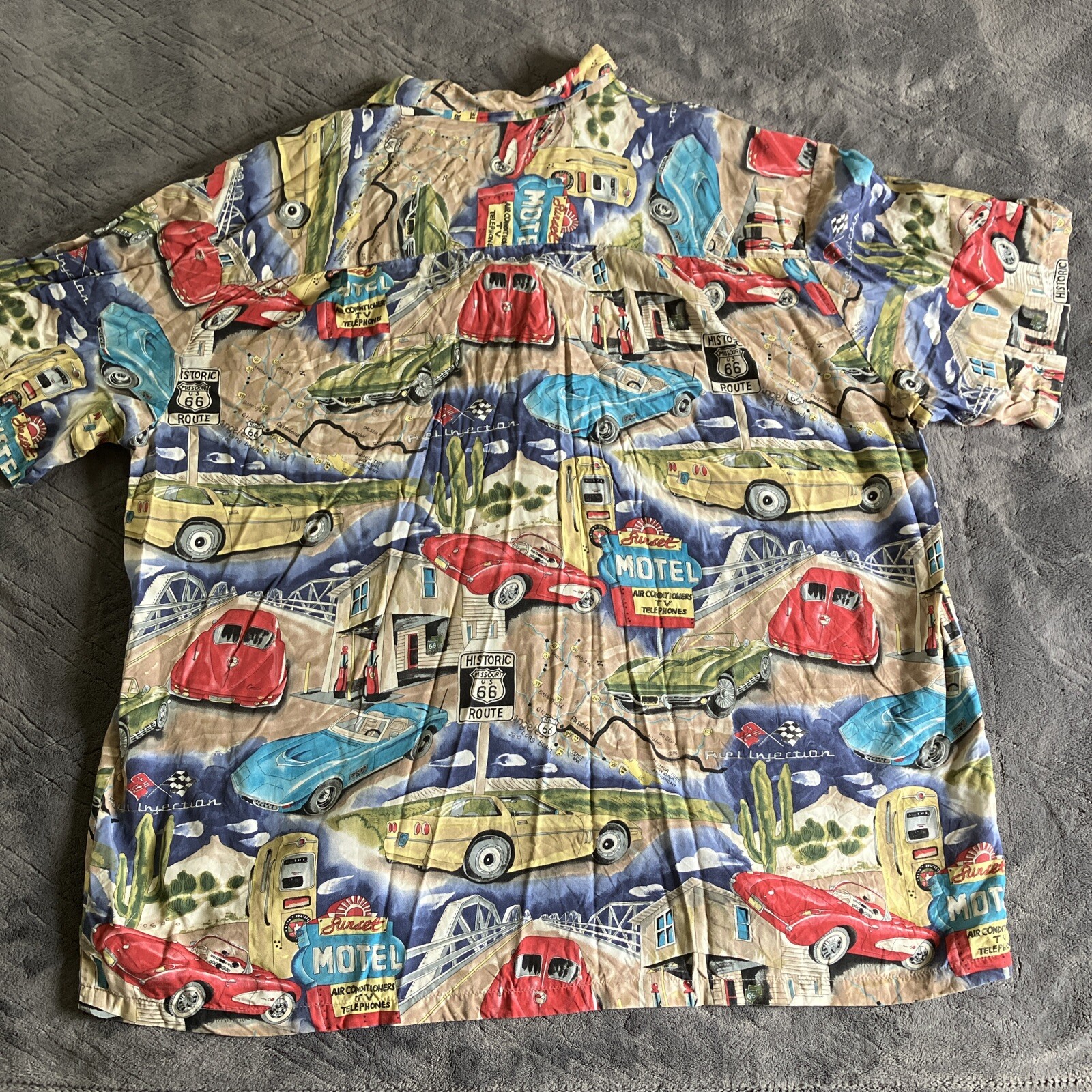Paradise Found Hawaiian Shirt Mens XL Corvette Route 66 Short Sleeve Unique A388