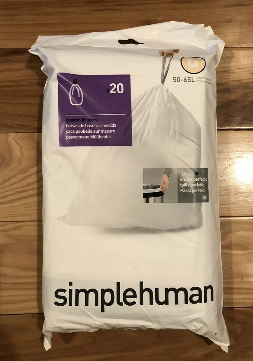 Code D 20 Ct SIMPLEHUMAN Custom Fit Trash Bags Can Liners Refill Size Blue  Pack