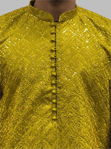 Men's Light Mehndi Green Sequin Embroidery Trouser Suit - Picture 3 of 5