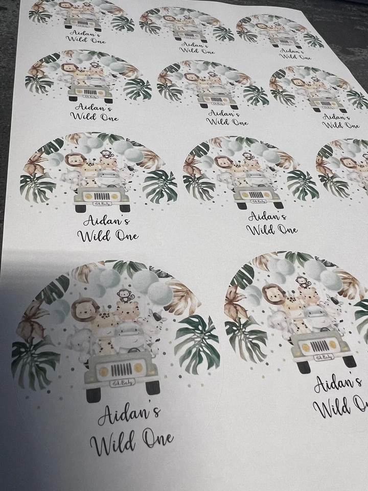 Pegatinas personalizadas para fiesta de cumpleaños de Jungle Wild para conos dulces Foto 4 de 4