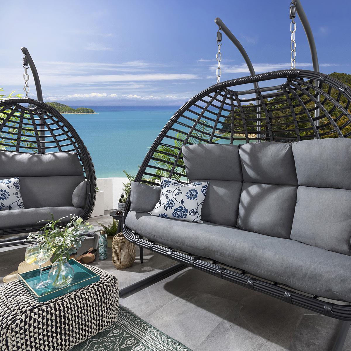 Bamboo Egg Chairs Single Hammock Set Grey