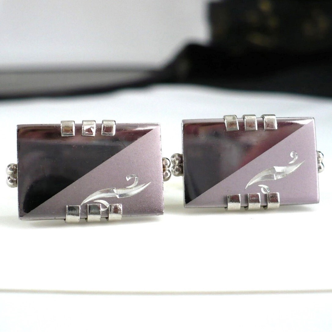 Handsome Hematite & Steel Rectangular Cufflinks b… - image 1