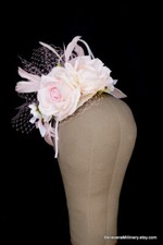 Peach Pink Flower Feathers Headband Fascinator Melbourne Cup Race Wedding Guest