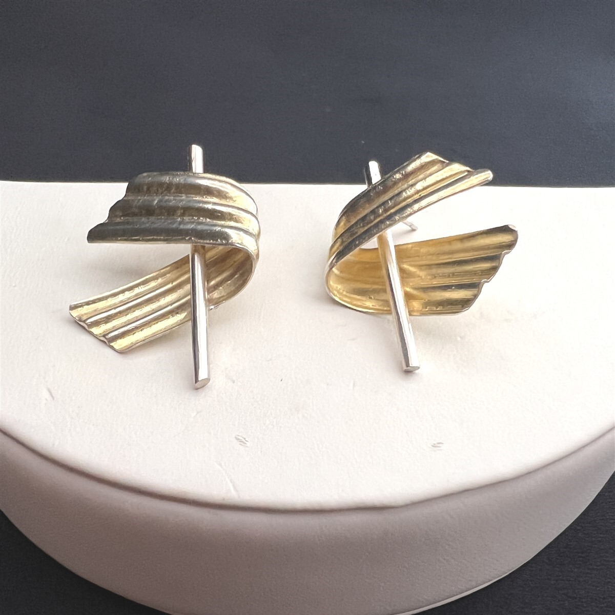 Modern Abstract Solid Folded Bar Gold Plated Ster… - image 6