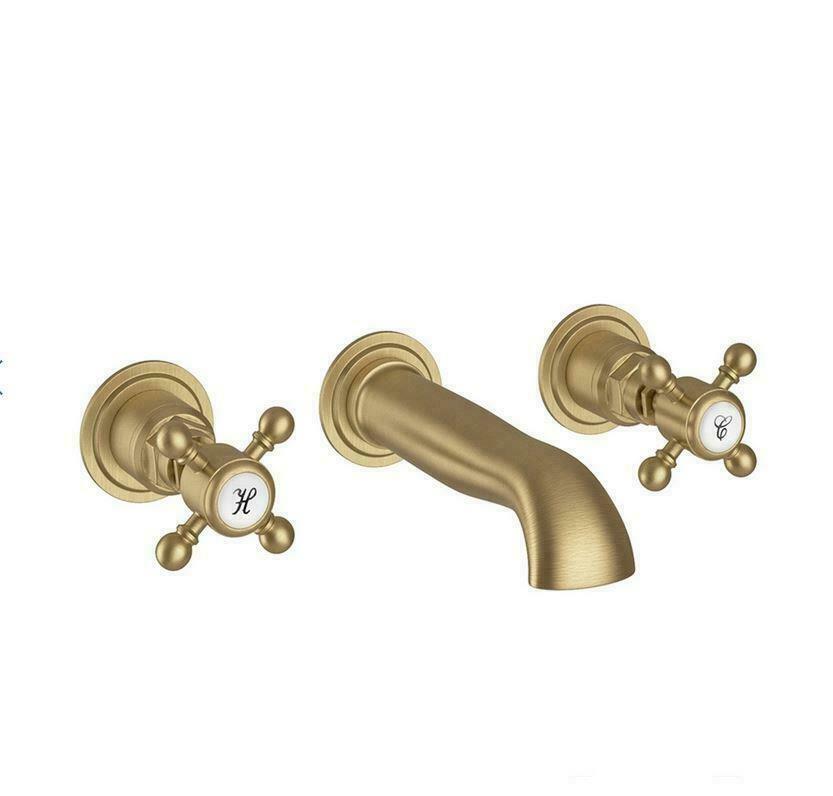 Traditional Brushed Brass Victorian Bathroom Taps Shower Mono Basin