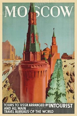 1930s Soviet Moscow Vintage Style USSR Intourist Travel Poster - 16x24