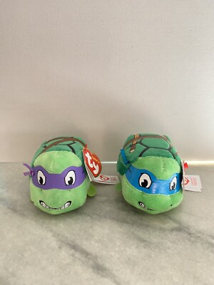 TY Beanie Teeny Tys 4'' Teenage Mutant Ninja Turtles Plush Donatello & Leonardo