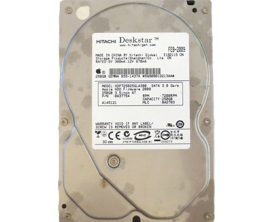 Hitachi HDP725025GLA380 0A37754 BA2783 (5Q9) China 250gb 3.5" Sata HDD 2009 - Image 2 of 4