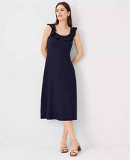 NEW $169 Ann Taylor Navy Linen Blend Scoop Neck Flare Dress Sz 0