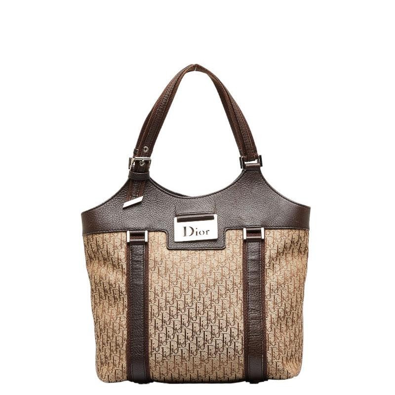 Christian Dior Trotter Street Chic Tote in Beige Brown Canvas Leather