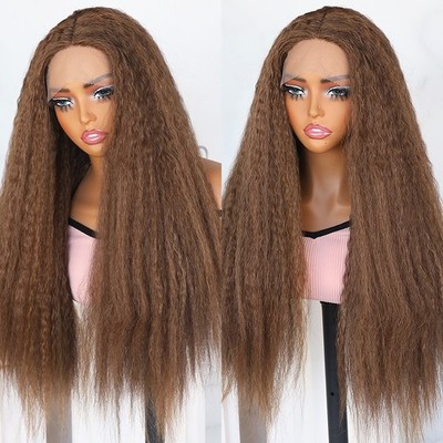 Ombre Brown Blonde Pre Plucked Natural Hairline Heat Resistant Frontal Lace Wigs