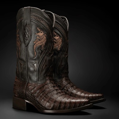 Genuine Exotic Alligator Caiman Belly Snip Toe Western Cowboy Boots - Brown