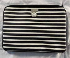 Kate Spade Fairmont Laptop Sleeve Black Cream Stripes Padded, Excellent Cond.