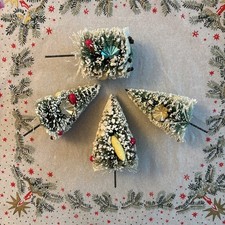 Vintage Mini Flaschenbürste Weihnachtsbäume Reflektor Obst Beeren Beflockung EUC