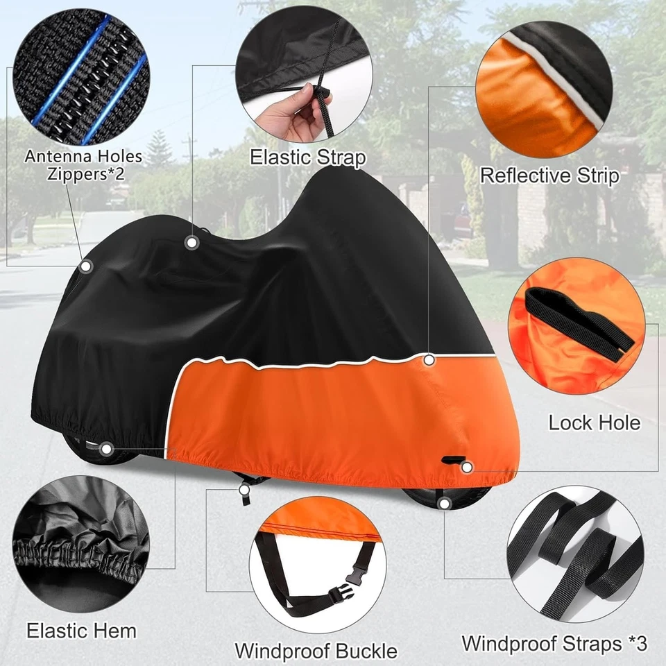 Capa Trike, impermeável 3 rodas motocicleta para Harley preta e laranja  - Imagem 2 de 4