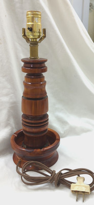 Hand Turned Solid Wood Lamp Artisan-made 14.5'' tall Tested VINTAGE Farmhouse MCM