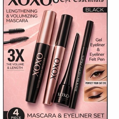 XOXO Eye Essentials Mascara & Eyeliner Set Black 4 Piece Gel & Felt Pen
