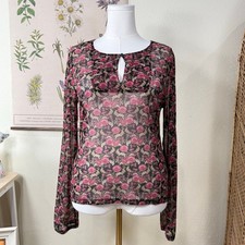 90s Y2k Sheer Floral Nylon Mesh Top Dark Fairy Grunge Romantic Goth Whimsigoth L