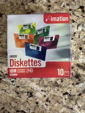 Imation Neon Diskettes NEW SEALED IBM Formatted 2 HD 1.44 MB 10 Pack