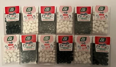 Lot of 12 Naughty or Nice Tic Tacs Lumps Of Coal Sour Cherry & Candy Cane Mints