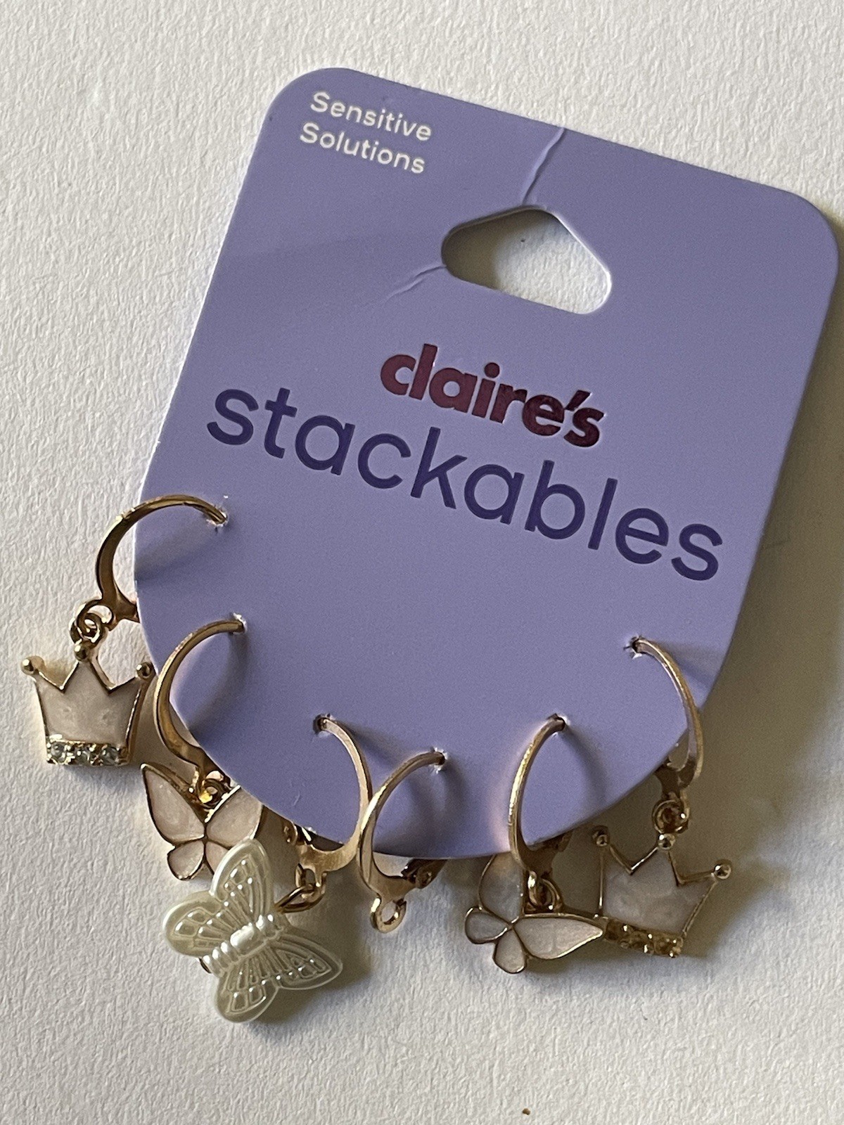 Claire's Stackables Gold Earrings NWT Hoops Butterflies