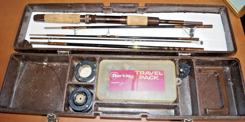 Vtg. Berkley Buccaneer Fly Rod Travel Pack Fishing Pole & Case + Fishing Supply