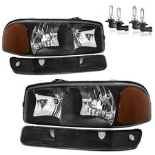 Pair Headlights Black Amber Corner For 1999-2006 Gmc Sierra 1500 2500 Yukon Xl