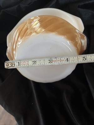 4 Peach Luster Swirl Bowls w/Handles Casserole Dish Fire King Anchor Hocking
