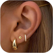 Gold Earrings for Women, Small Chunky 14K Gold Plated Hypoallergenic Huggie Hoop