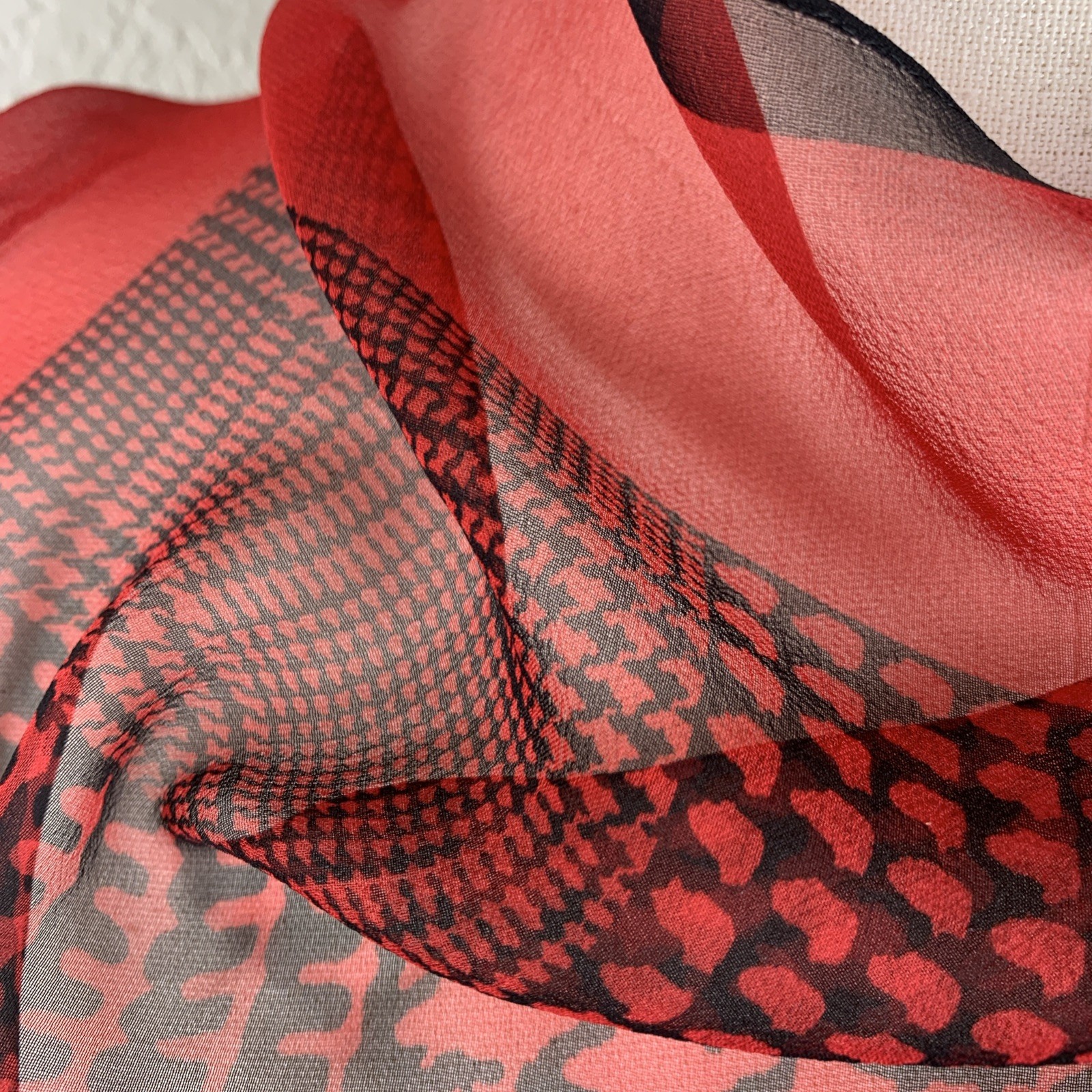 Echo Red Black Houndstooth Pattern 100% Silk Squa… - image 2