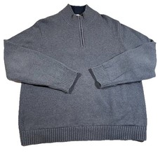 LL Bean 1/4 Zip Grey Cotton Knit Mock Neck Pullover Sweater Men's Size XL