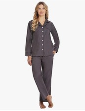 Women's Pajama Set, Solid Grey Lightweight Button Down Pajamas For Women Size S