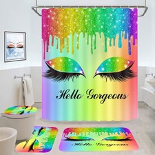 Hello Gorgeous Shower Curtain Set, 4PCS Luxury Glitter Bling Drips Pretty Eye...