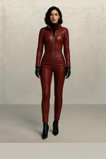 Handmade Red Lambskin Leather Catsuit for Women Slim Fit Cosplay Bodysuit