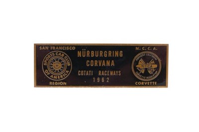 1962 Nurburgring Corvana Cotati Raceways Dash Plaque Sports Car Club California