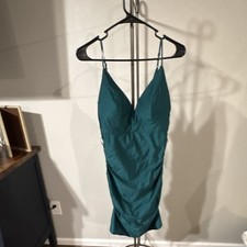 Windsor Green Satin Ruched V-Neck Bodycon Strappy Sleeveless Mini Dress Size M