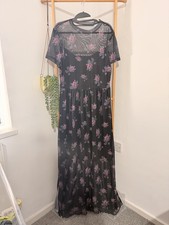 Black Rose Floral Mesh Maxi Dress Gothic Alternative Grunge Size XL UK 16 18