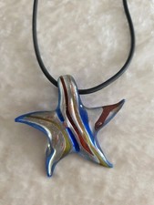 Murano Style Glass Starfish Pendant With Rubber Cord Colorful