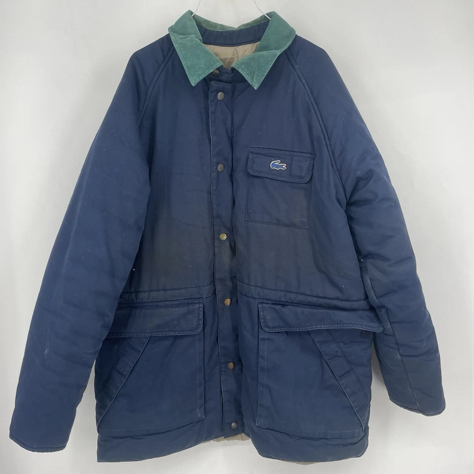 Abrigo de Granero Vintage Años 90 Izod Pana Trabajo Tareas Azul Marino Chaqueta Reversible Lluvia Foto 2 de 4