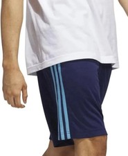 ADIDAS 3-Stripe Size Large Dark Blue / Light Blue 2 Zippered Pockets Men Shorts