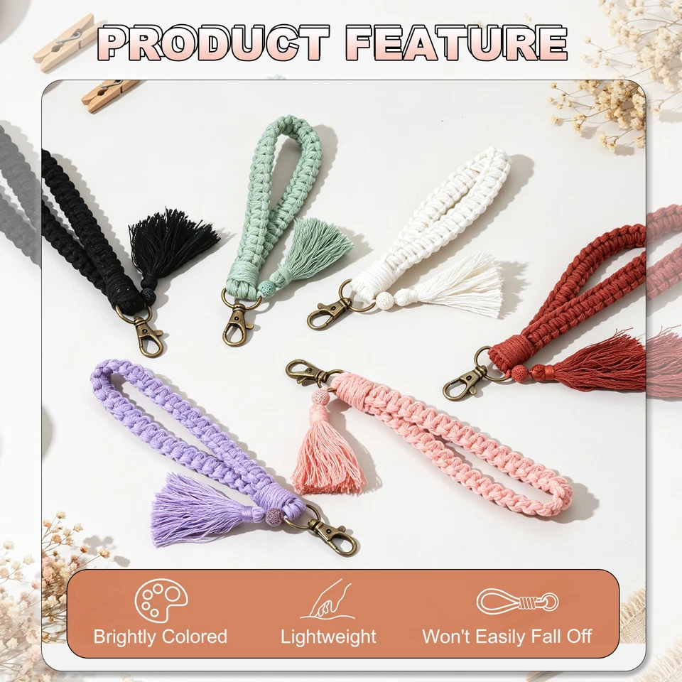 für Boho Macrame Schlüsselanhänger mit Charm, Hellgrün - Bild 4 von 4