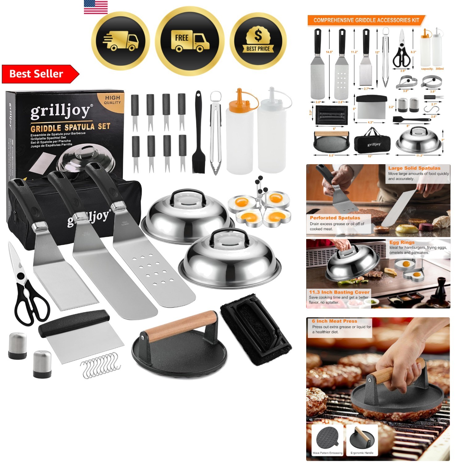 Griddle Accessories Kit Set With Smash Burger Press 38Pcs Flat Top Grill Tools