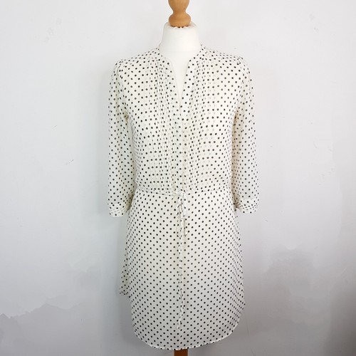 H&M Polka Dot Day Dress Ditsy Creamy & Black Size 10 Lined Summer Button Up - Picture 8 of 15