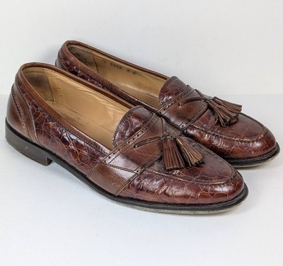Johnston & Murphy Crocodile Leather Tassel Loafers Mens Size 9 M Brown Shoes