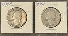 1934 P, 1935 P WASHINGTON QUARTERS, CIRCULATED, UNGRADED
